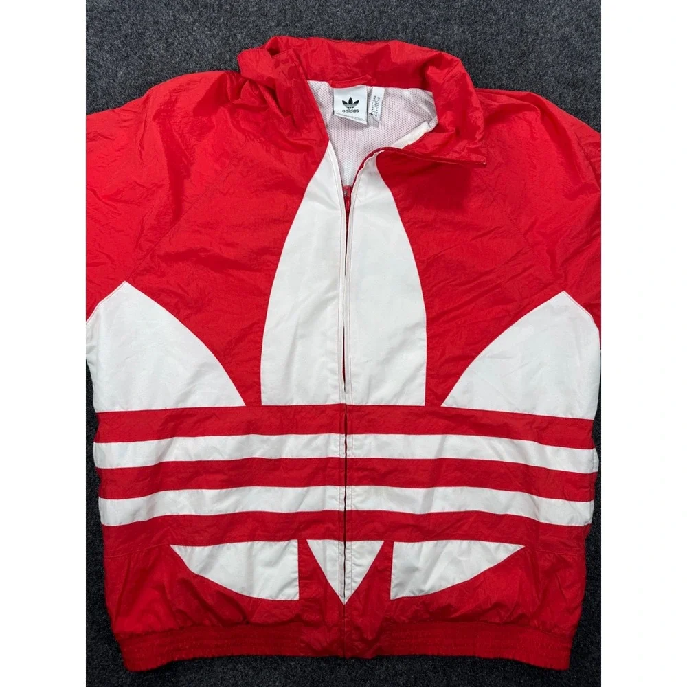 Adidas Originals Big Trefoil Windbreaker Jacket Mens M Red White Full Zip Hood